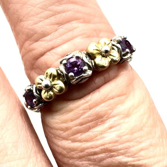 Barbara Bixby Womens Ring Band Amethyst Sterling Silver 18K Gold Size 9 - Picture 1 of 4